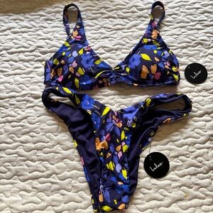 NWT Lulus Floral Navy Two-Piece Bikini Set Size M